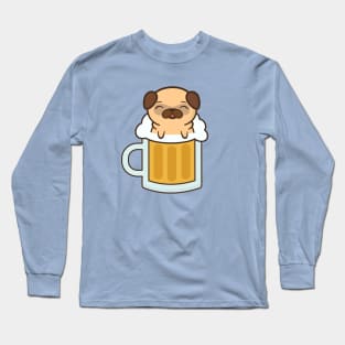 Cute and Kawaii Adorable Pug With Beer Long Sleeve T-Shirt